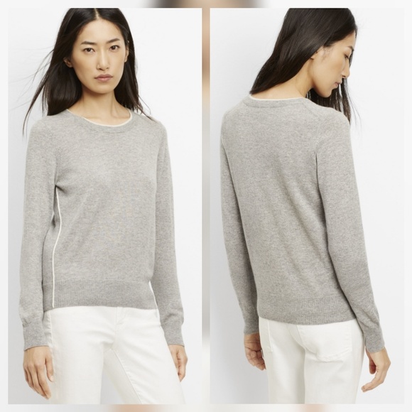 Vince Sweaters - Vince Piped Gray White Cashmere Sweater
