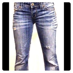 Distressed Bootcut Jeans- Silver, size 27