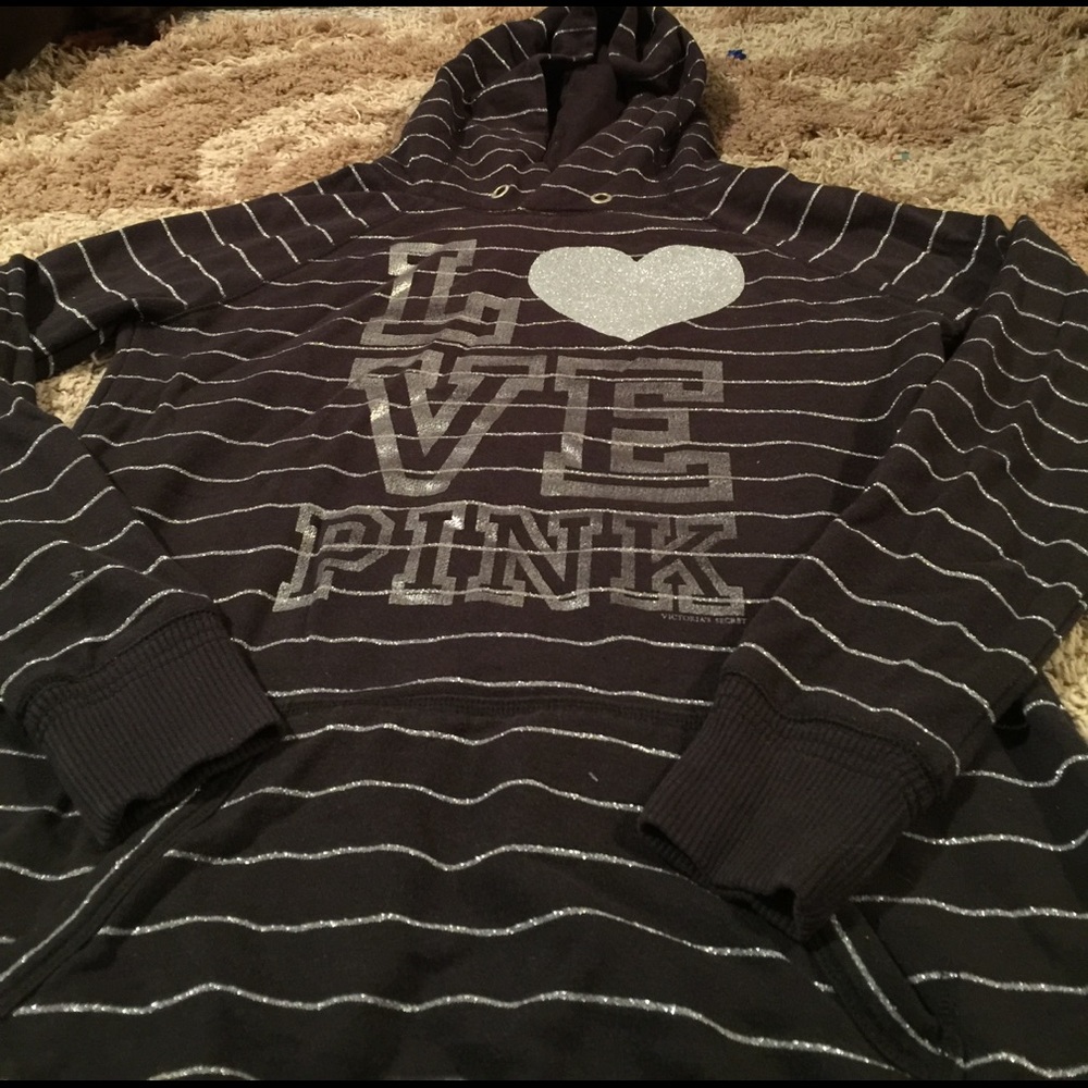 VS PINK hoods black with silver stripes.