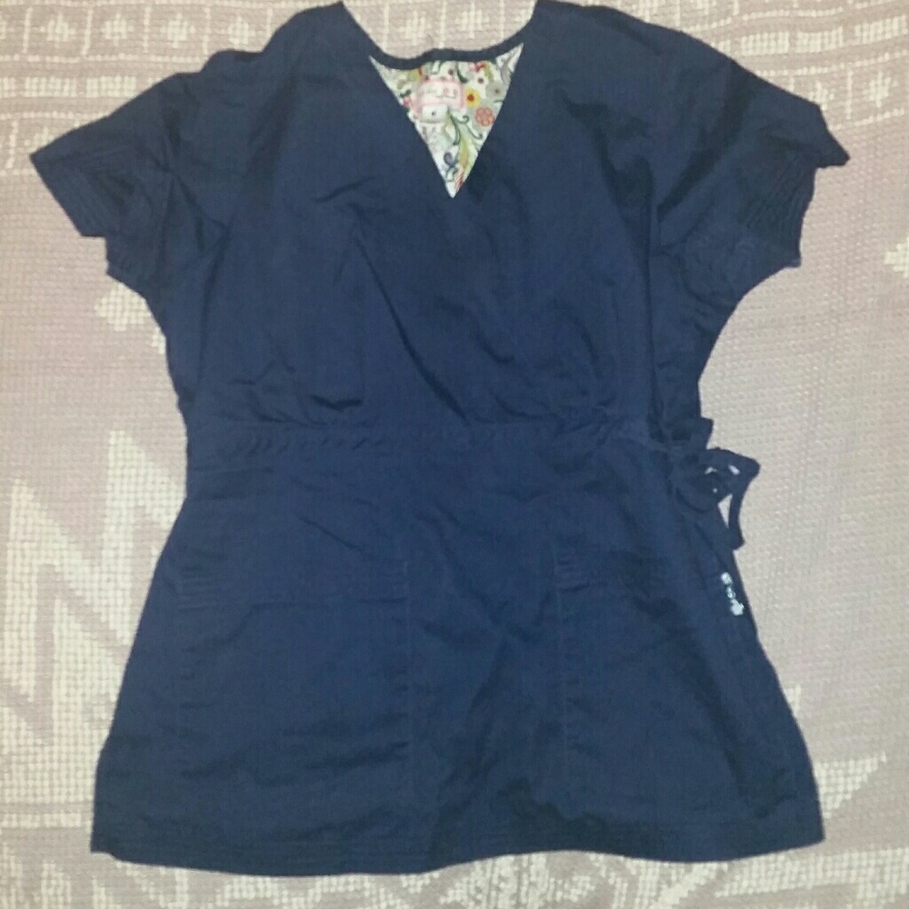 Like New navy blue Koi scrub kimono top