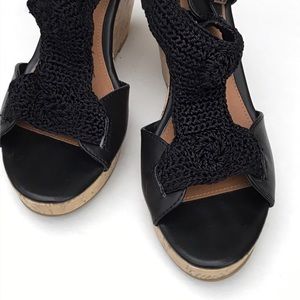 ❣️TARGET Xhiliration Black Macrame Cork Wedges EUC ❣️TARGET Xhiliration Black Macrame Cork Wedges EUC