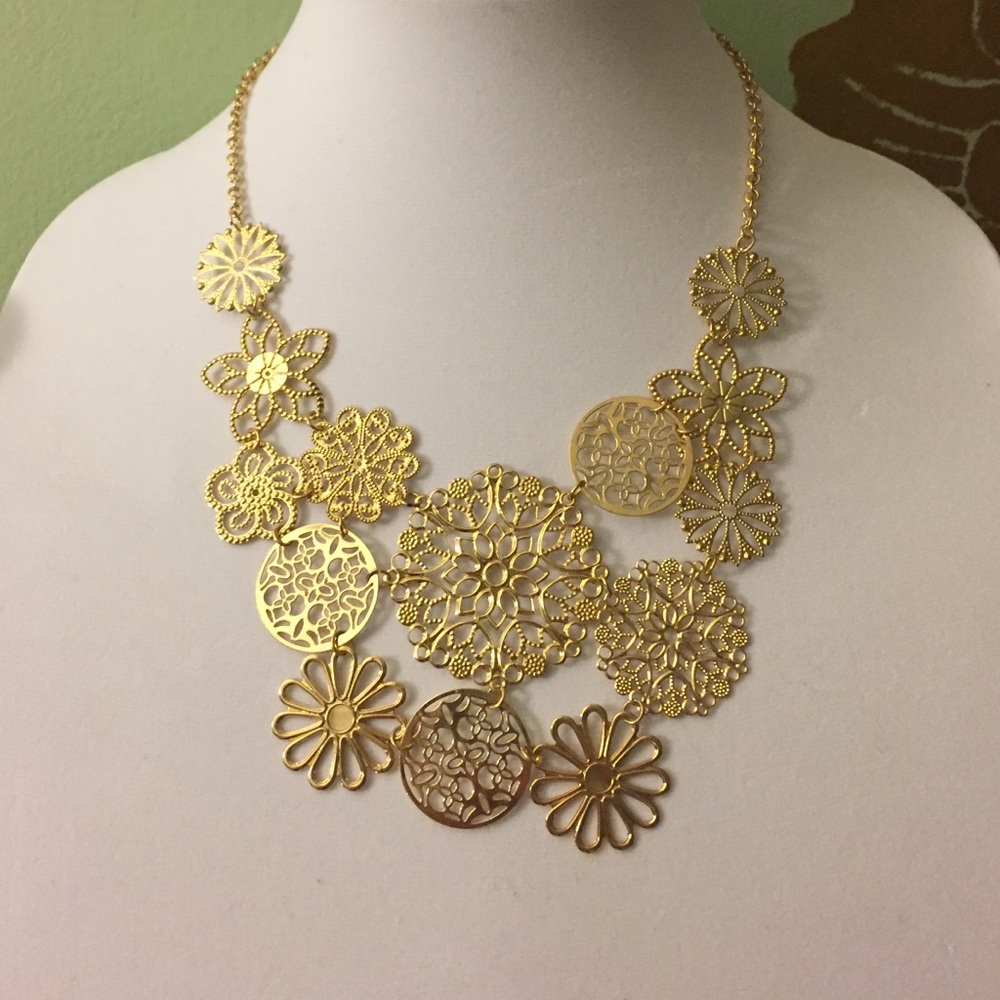 Gold bib necklace