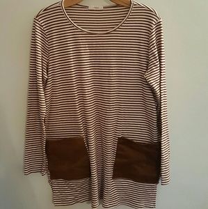 Cherish Striped Large Tee with Leather Pockets