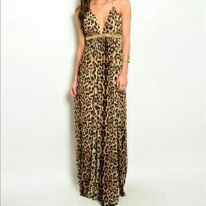 ANIMAL PRINT MAXI DRESS w/ CHAIN DESIGN