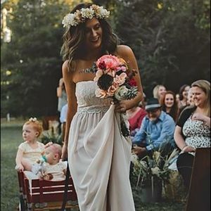Champagne chiffon & lace bridesmaids dress