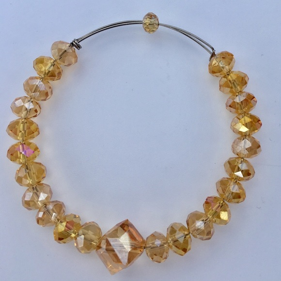 Gold Expandable Bracelet Crystal Bangle - Picture 1 of 2