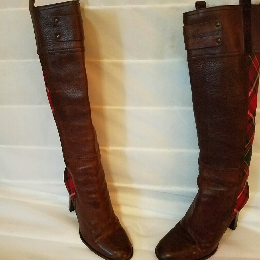 Burberry leather and plaid boots