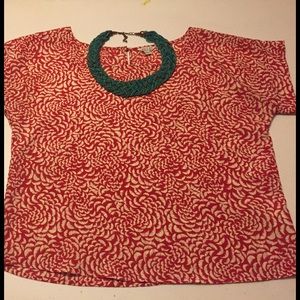 red and beige summer blouse