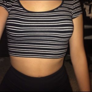 Cropped black and white stripped top