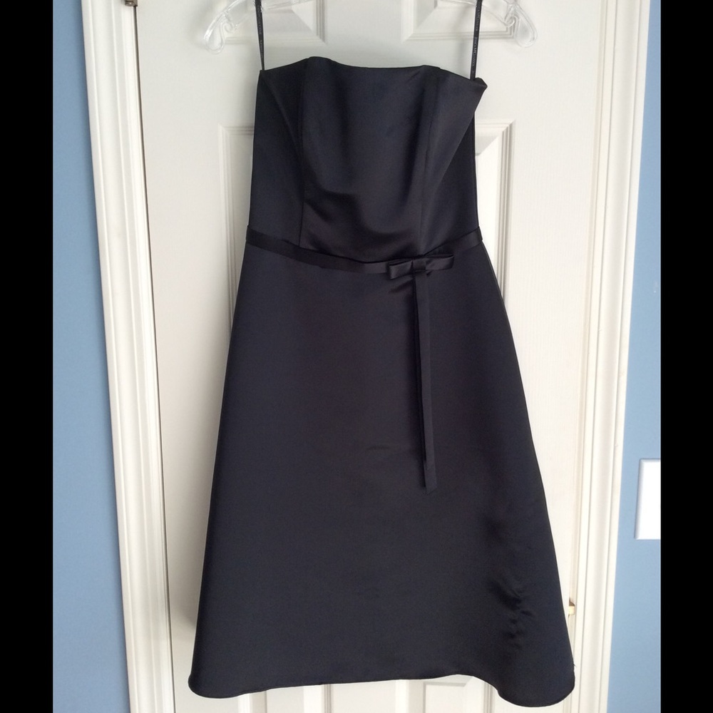 Jessica McClintock Strapless Black Satin Dress Sz4