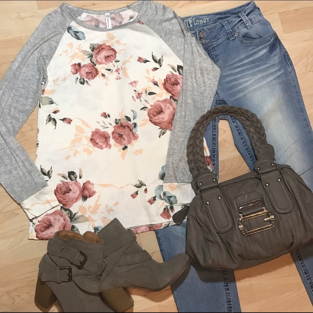Floral Print Raglan Sleeve Top