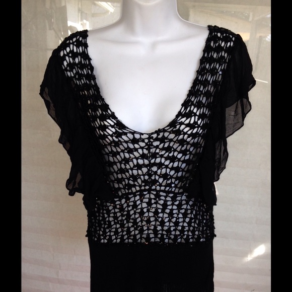 Moda International Tops - Moda International Crochet Sequin Top