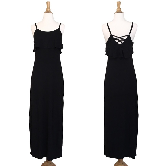 💥 Cross Back Overlay Jersey Maxi Dress Black - Picture 4 of 7