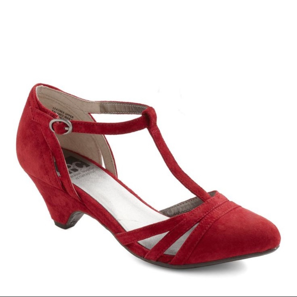 BC Footwear t-strap red kitten heel