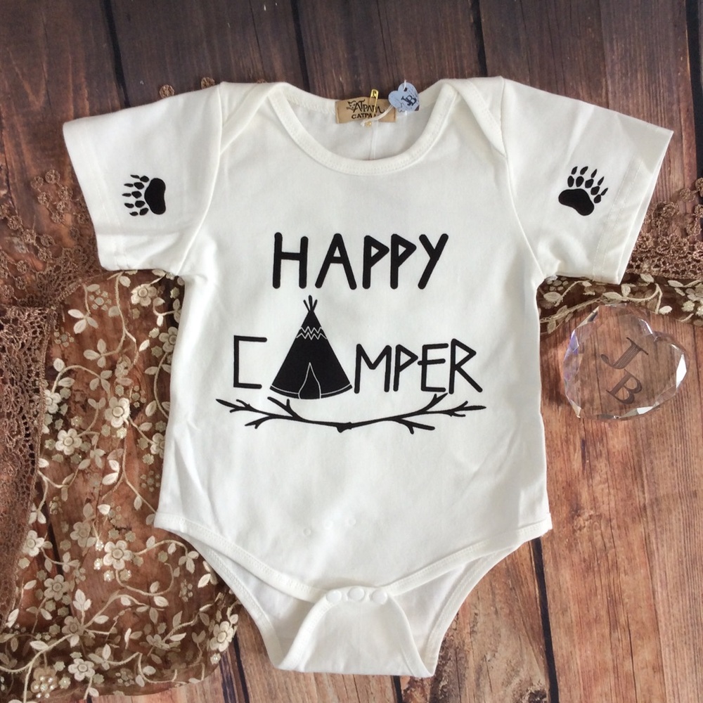 Boutique Baby Unisex Ivory Camping Outdoors Onesie