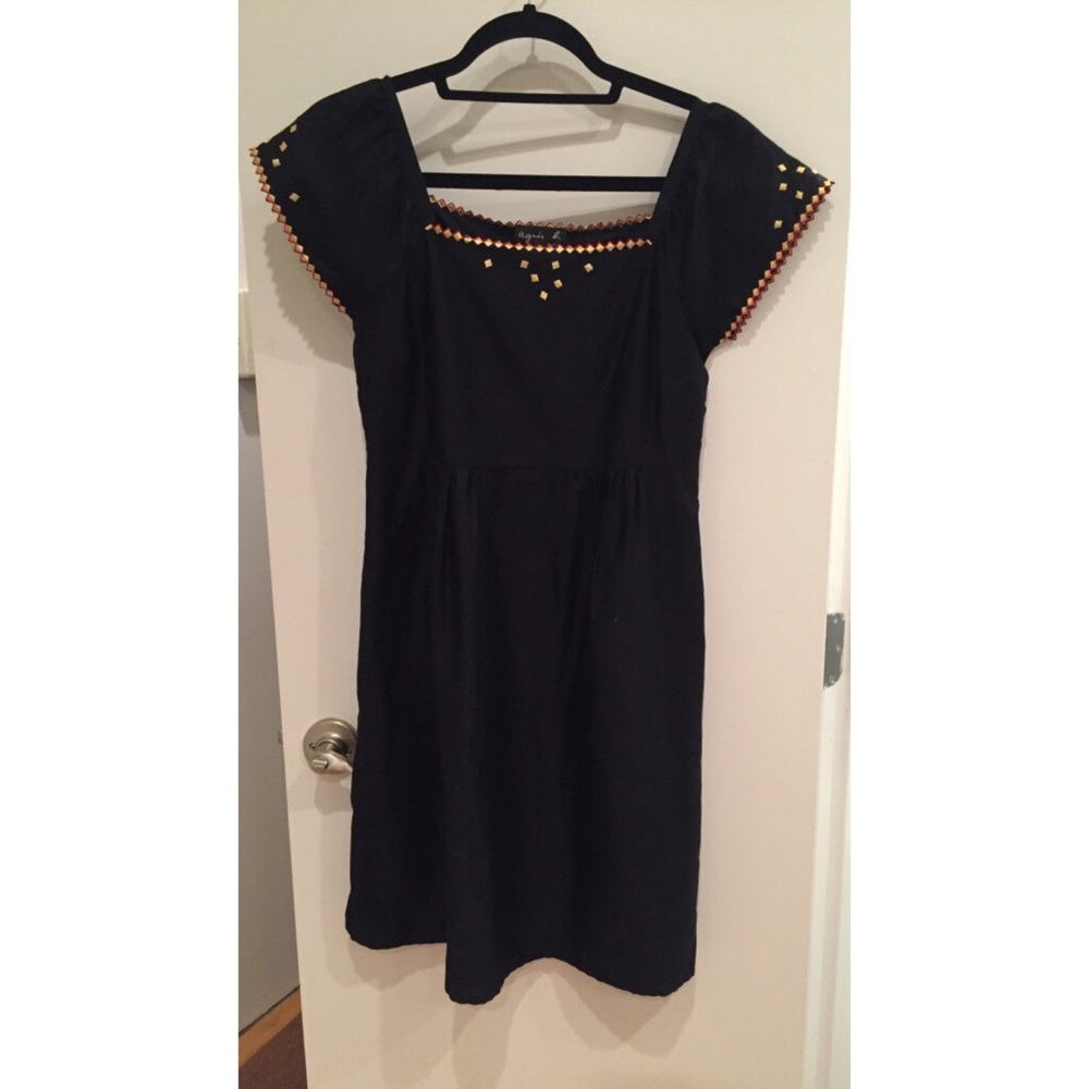Agnes B black shoulder cap midi dress