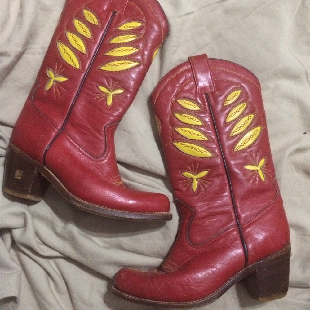 Vintage Bright Red and Yellow Sasson Cowboy Boots