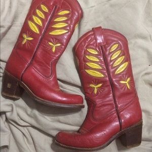 Vintage Bright Red and Yellow Sasson Cowboy Boots