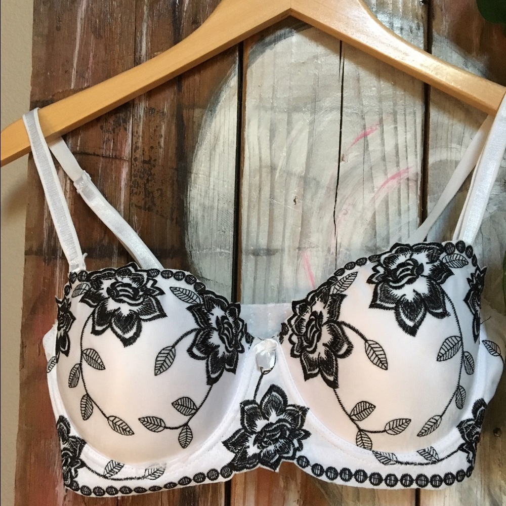 White and Black floral bra 36C
