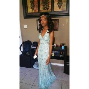 Light Blue Sequined Prom Dress