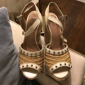 Vince Camuto Natural Weave Studded Wedges size 7