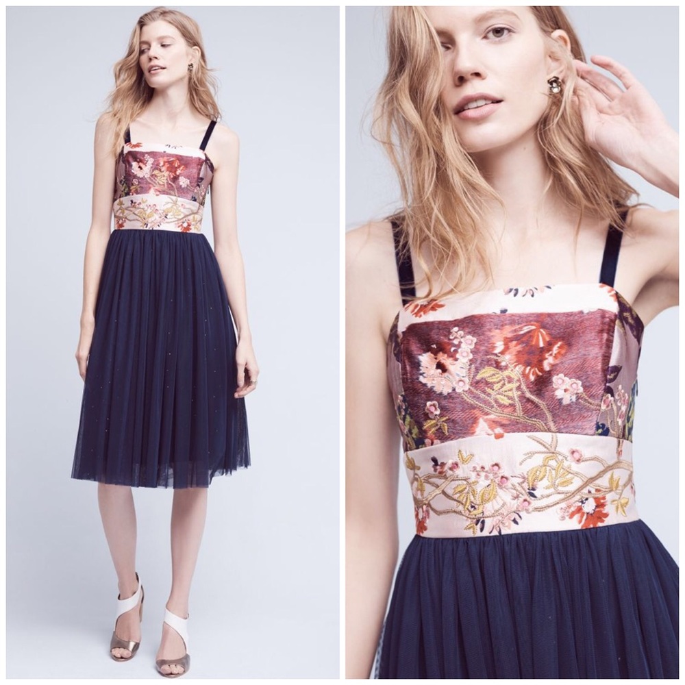 14 ๐ Anthro Tulle-Skirted Floral Dress - Picture 1 of 7
