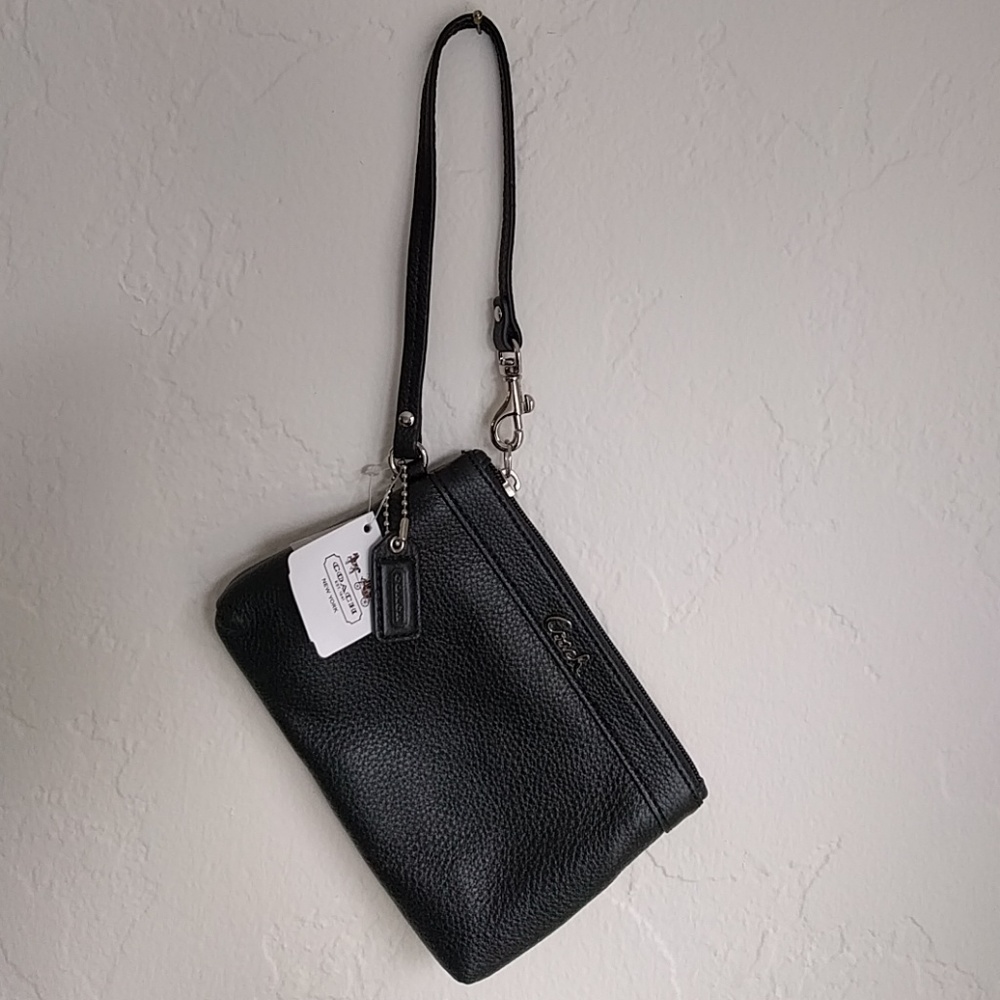 NWT Coach black leather wristlet
