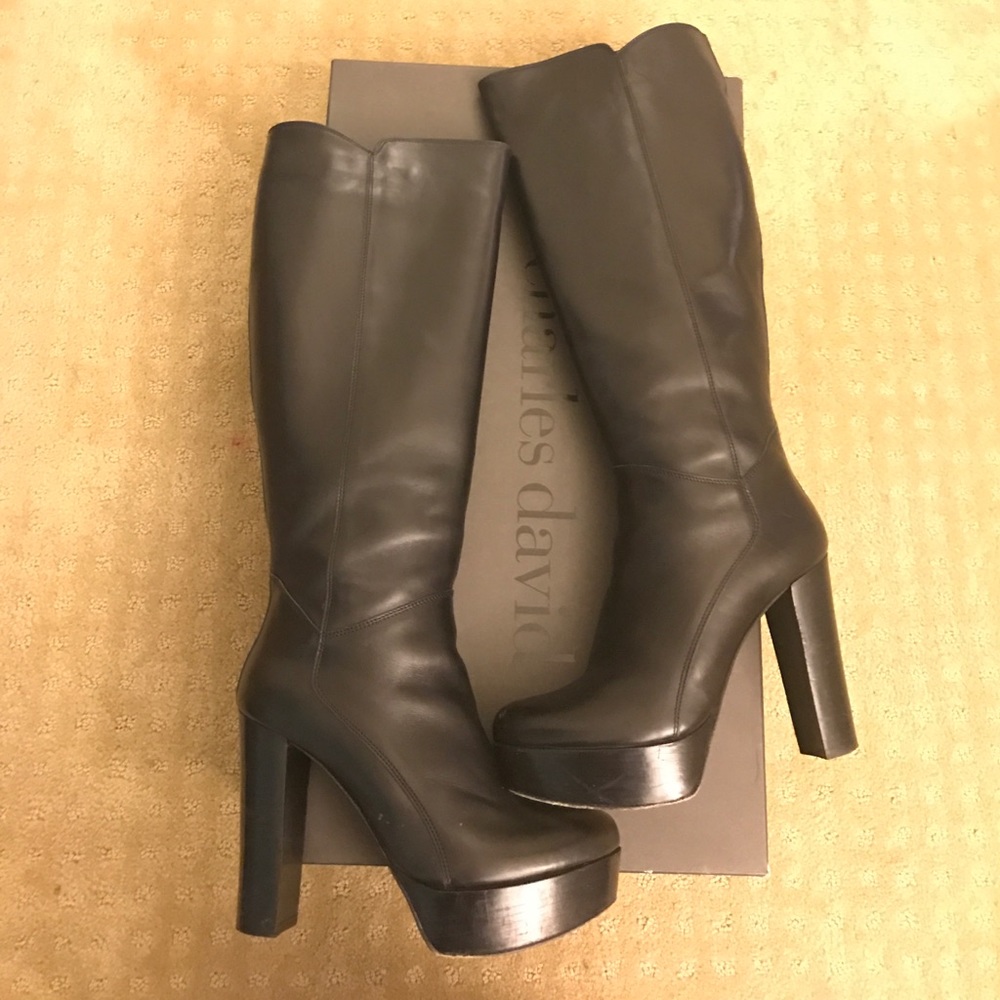 Charles David black leather knee boots.