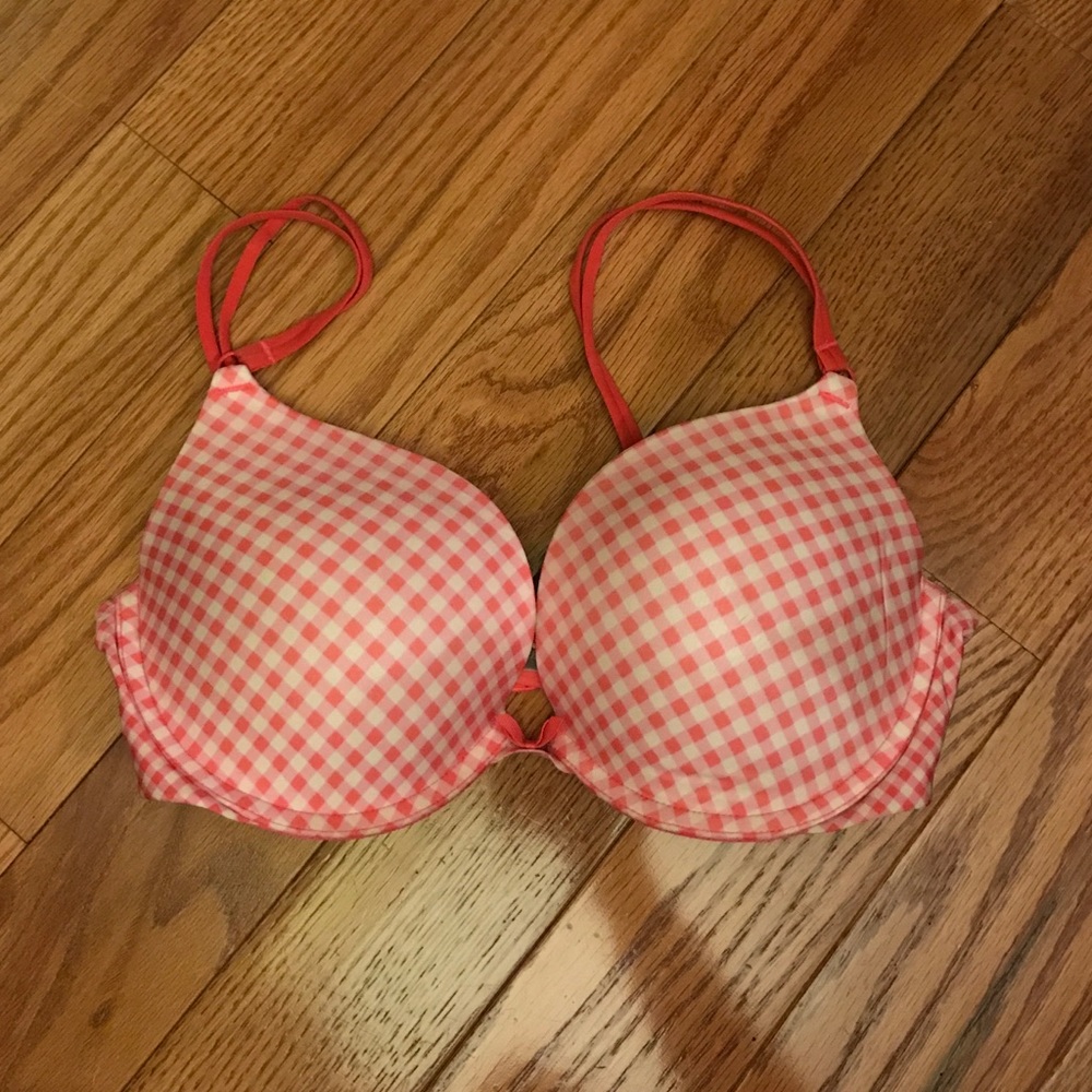 34D pink plaid Victoria's Secret push up bra