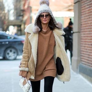 Shearling-lined Leather Parka Coat
