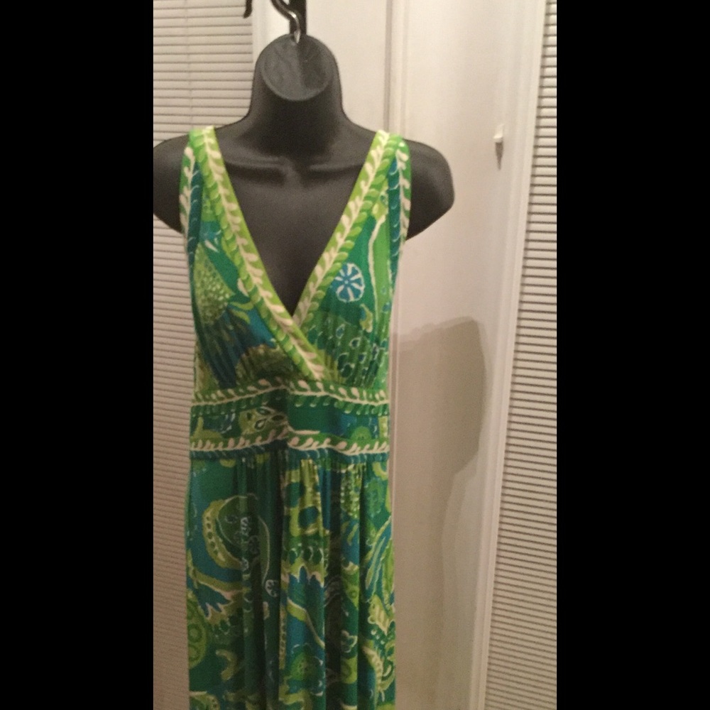 Green print halter dress