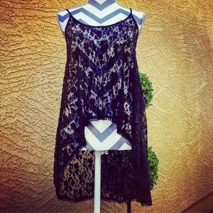 Black Hi Low Lace Sheer Tank