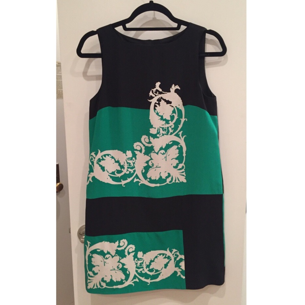 Tibi black white and green sleeveless mini dress