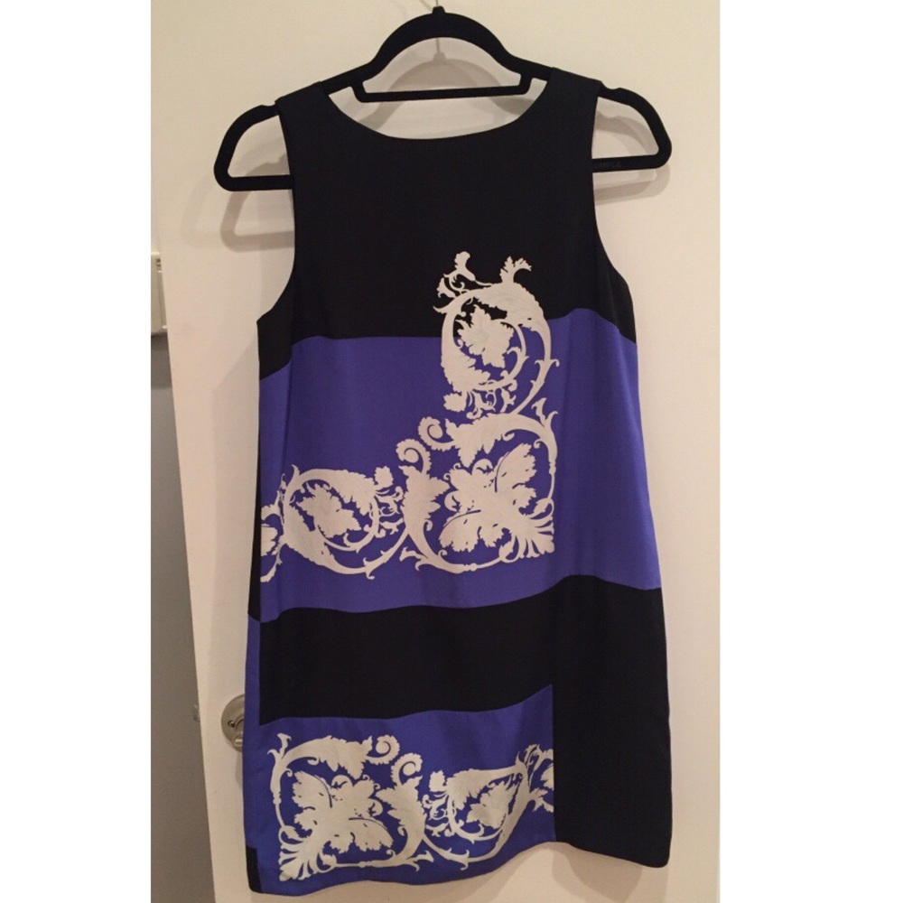 Tibi black, blue and white sleeveless minidress