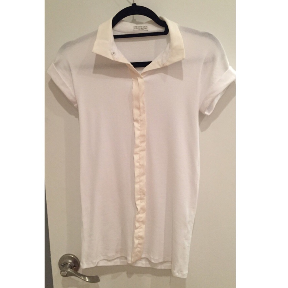 Brunello Cucinelli white collared shirt