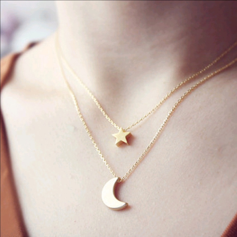 Two Layered Chain Moon Star Pendent