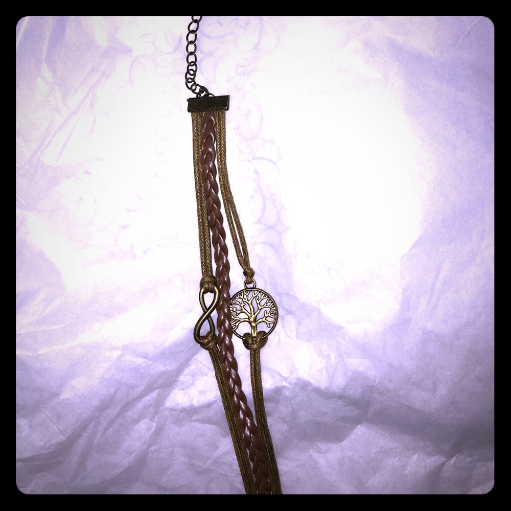 Tree of Life Infinity Tan Leather Cord Bracelet
