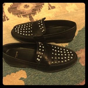 $695 Saint Laurent Leather Studded Loafers