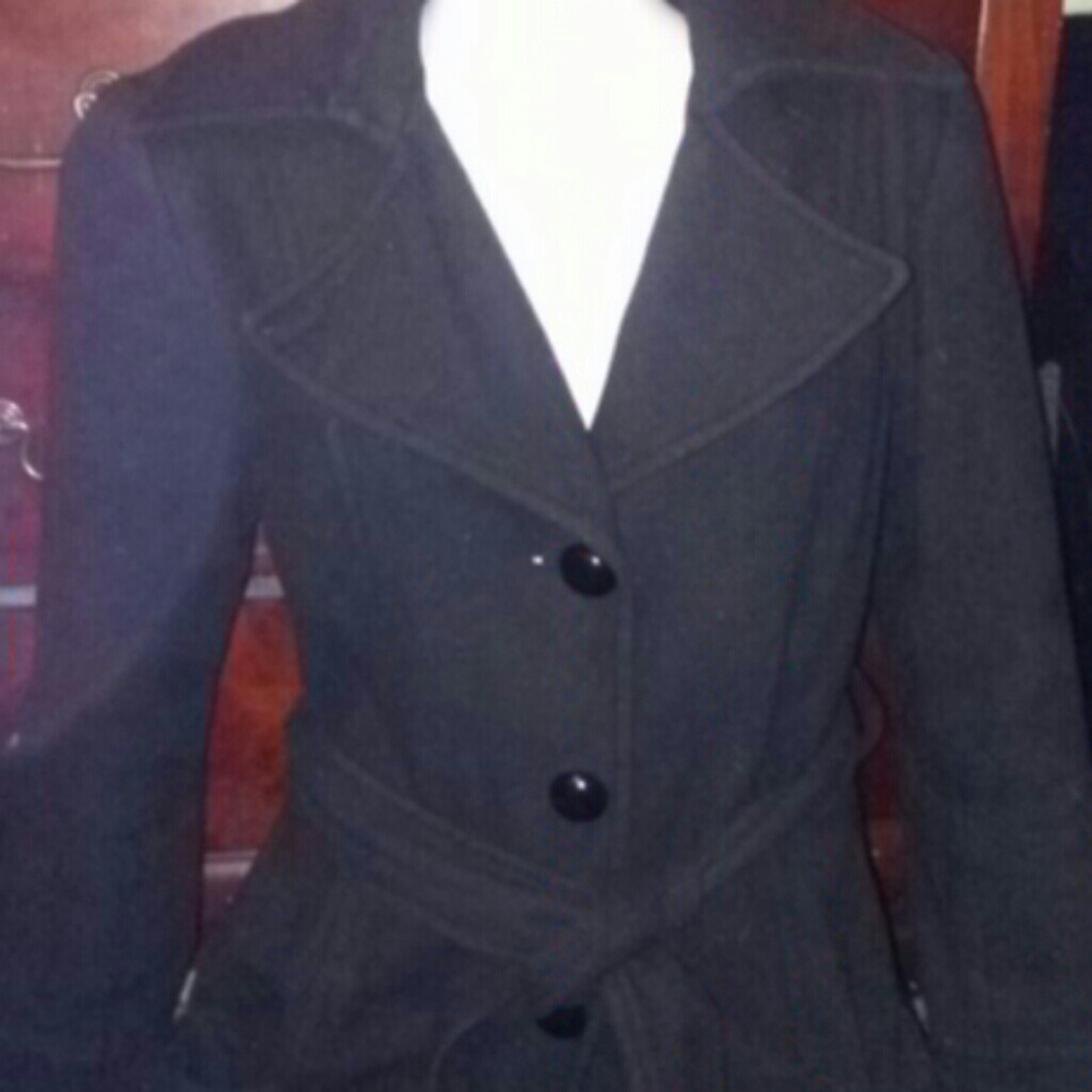 WOMENS BLACK DRESS WOOL PEACOAT SZ S
