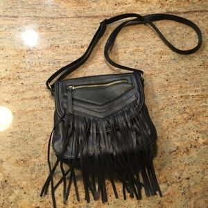 Madden Girl Black Leather Fringe Crossbody Purse