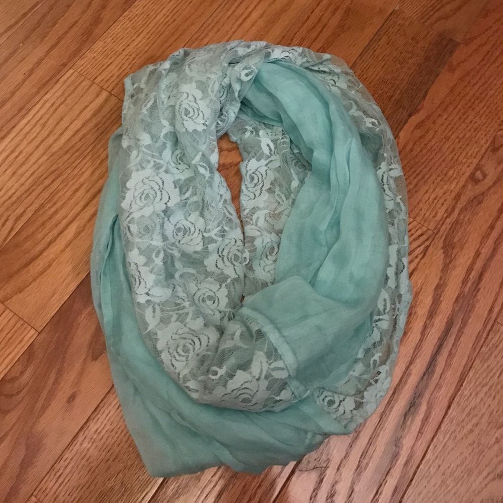 Mint green lace infinity scarf!