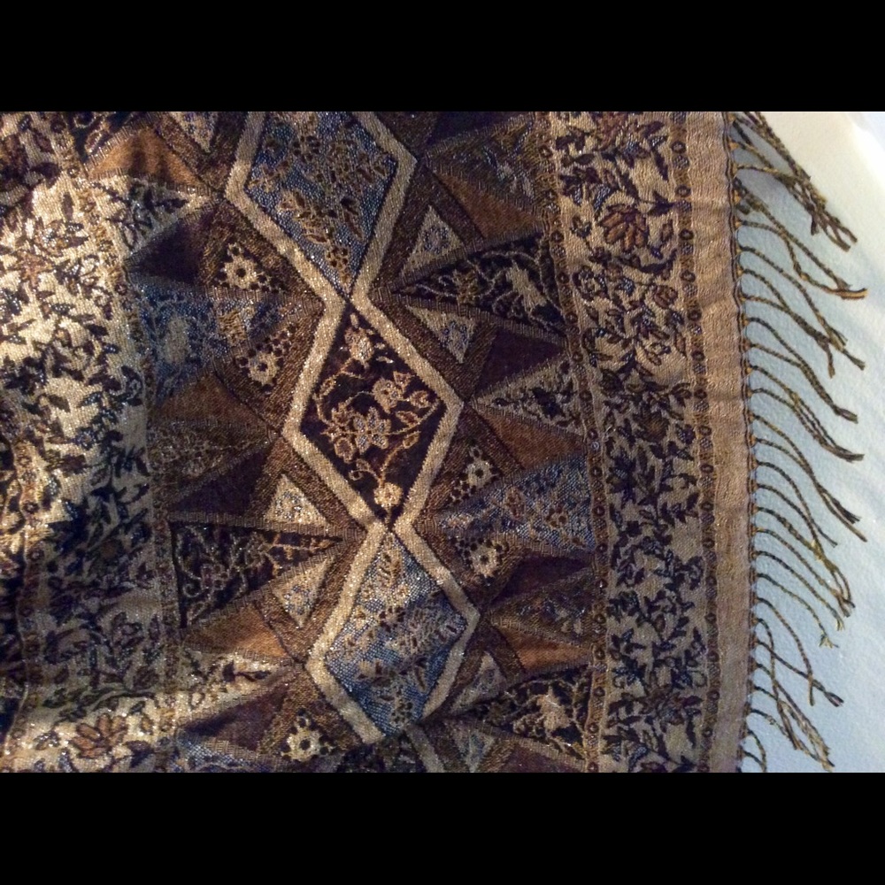 Brown Black Gold Scarf Floral Geometric Pattern