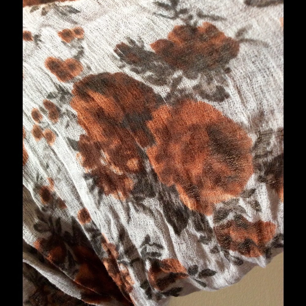 Orange Brown and Cream Floral Infinity Scarf