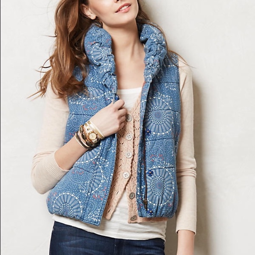 Anthropologie Pilcro Chambray Puffer Vest