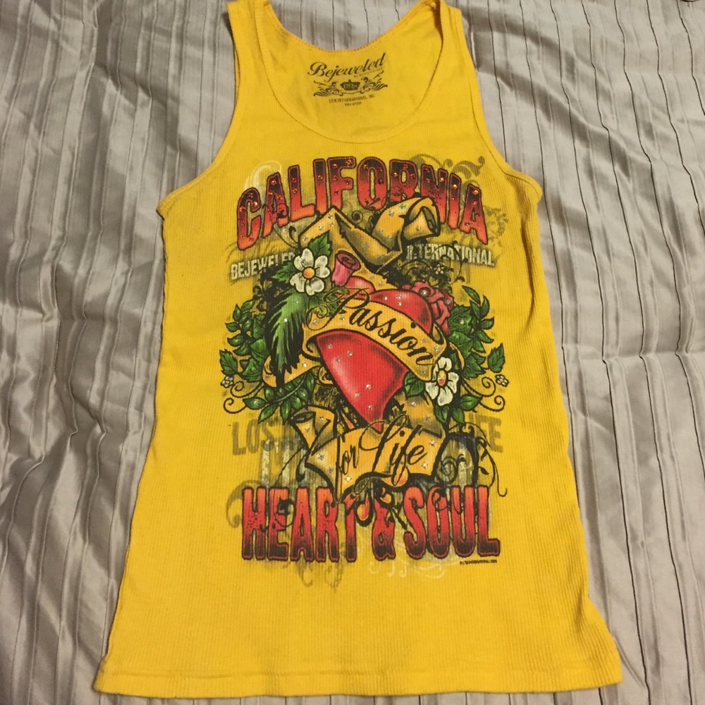 Yellow tank top by Susan Fixel bejeweled