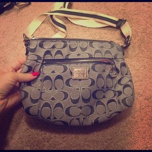 Grey and silver coach sling bag