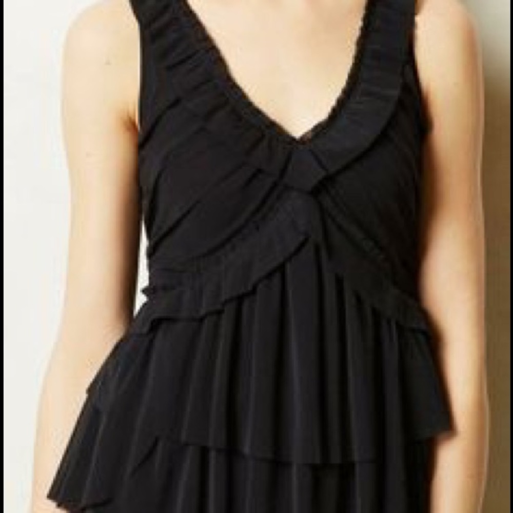 Anthropologie Deletta Amaris Ruffle Black Tank M