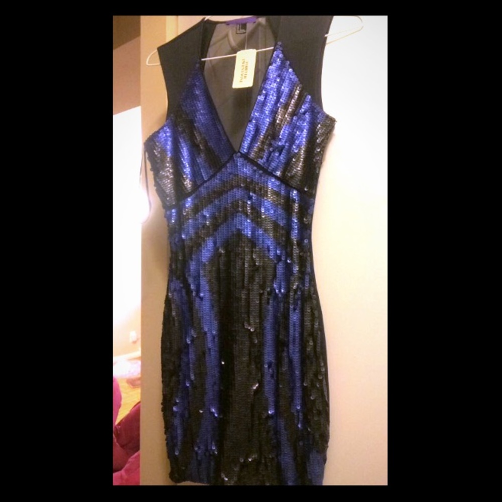 Blue and black sequin dress