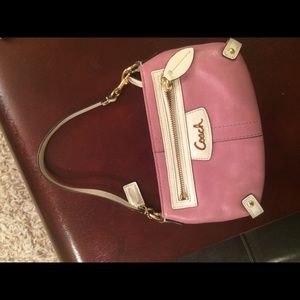 Coach pink and white mini bag with small wallet