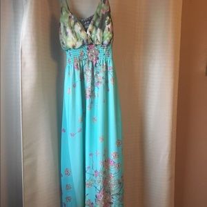 Light blue and pink maxi dress